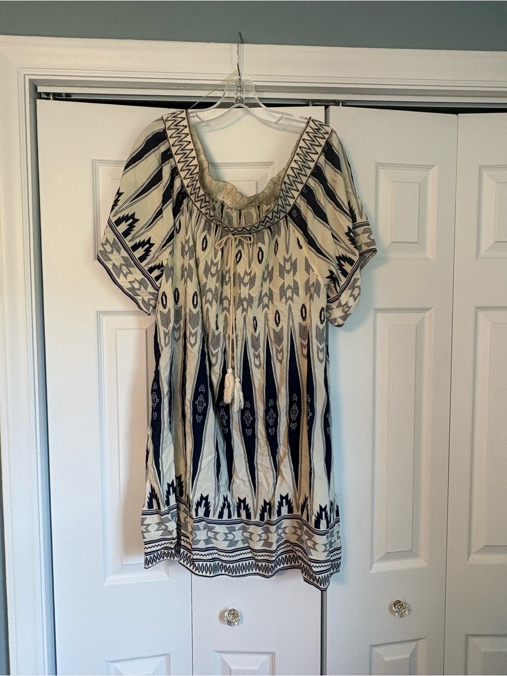 C.O.C. Boho Cream and Navy Flowy Dress